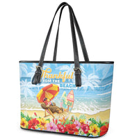 Hawaii Funny Thanksgiving Leather Tote Bag Thankful From The Beach LT05 - Polynesian Pride