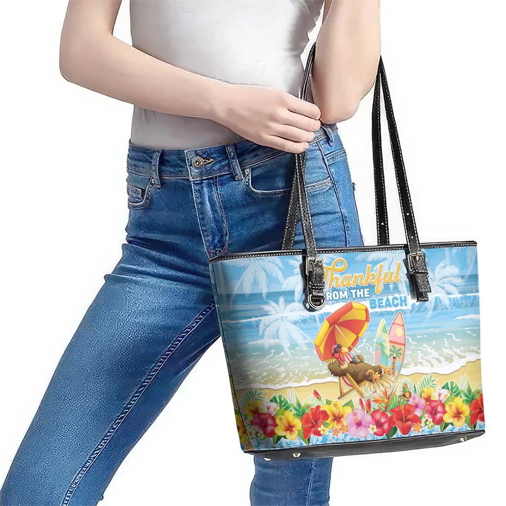 Hawaii Funny Thanksgiving Leather Tote Bag Thankful From The Beach LT05 - Polynesian Pride