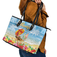 Hawaii Funny Thanksgiving Leather Tote Bag Thankful From The Beach LT05 - Polynesian Pride