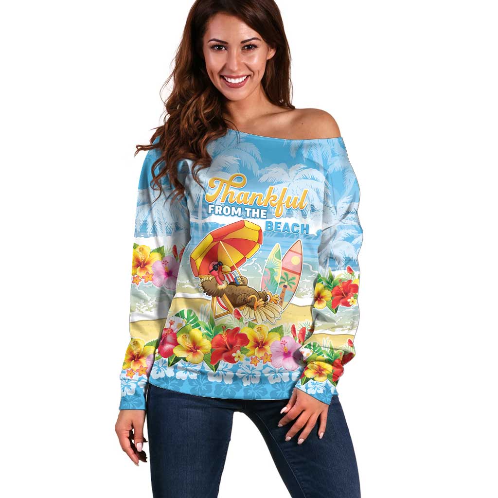 Personalised Hawaii Funny Thanksgiving Off Shoulder Sweater Thankful From The Beach