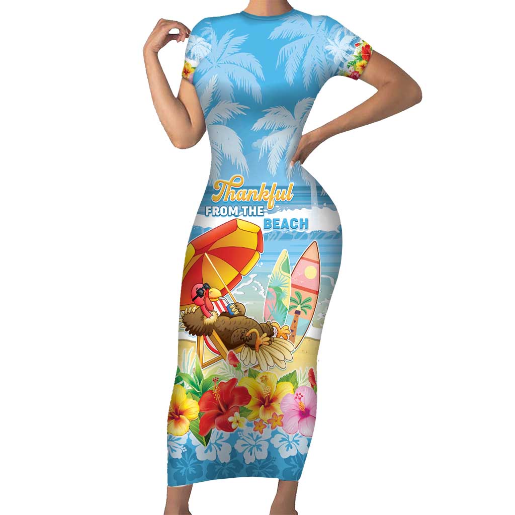 Personalised Hawaii Funny Thanksgiving Short Sleeve Bodycon Dress Thankful From The Beach