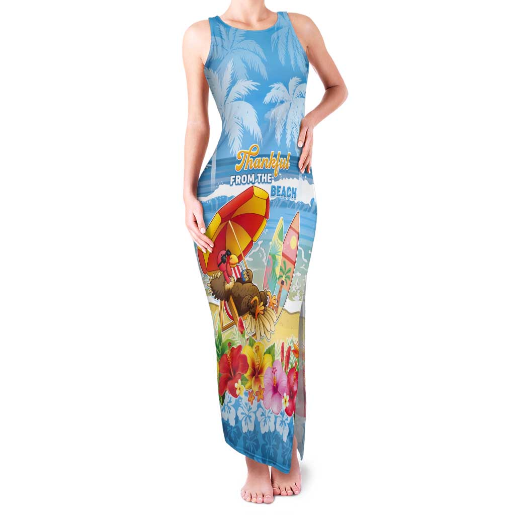 Personalised Hawaii Funny Thanksgiving Tank Maxi Dress Thankful From The Beach LT05 Women Blue - Polynesian Pride