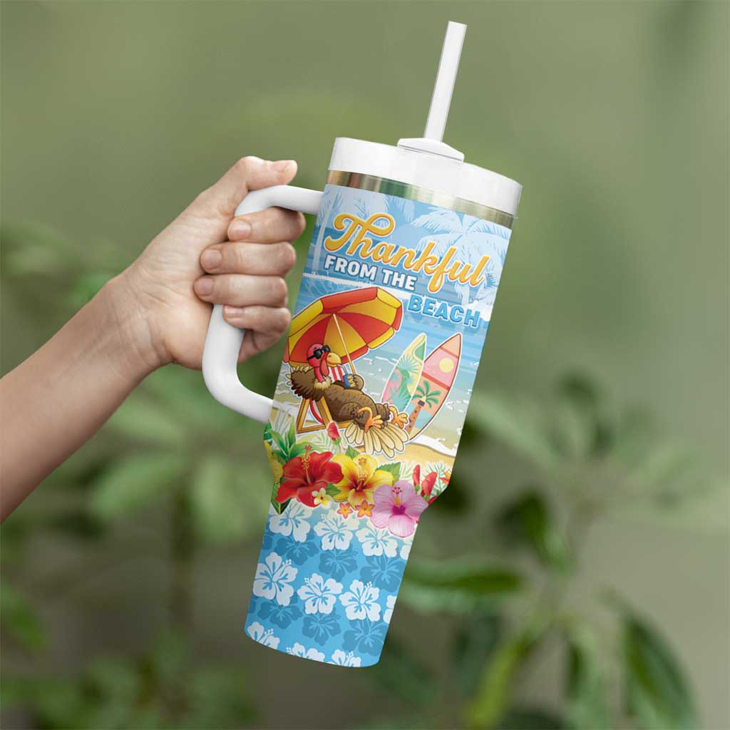 Personalised Hawaii Funny Thanksgiving Tumbler With Handle Thankful From The Beach