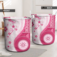 Bula Fiji Laundry Basket Pink Plumeria Masi Tapa Pattern LT05 - Polynesian Pride