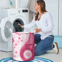 Bula Fiji Laundry Basket Pink Plumeria Masi Tapa Pattern LT05 - Polynesian Pride