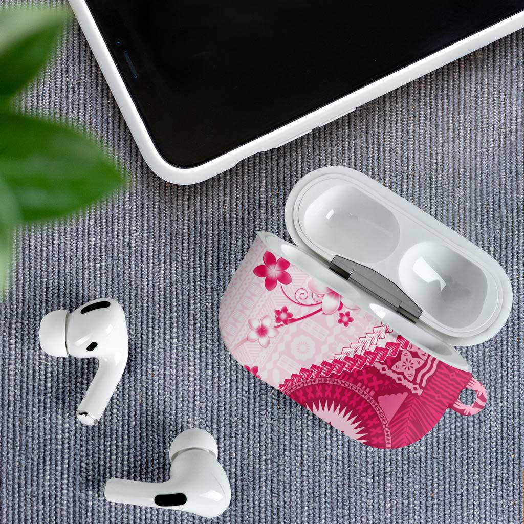 Bula Fiji AirPods Case Pink Plumeria Masi Tapa Pattern LT05 - Polynesian Pride