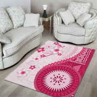 Bula Fiji Area Rug Pink Plumeria Masi Tapa Pattern - Polynesian Pride
