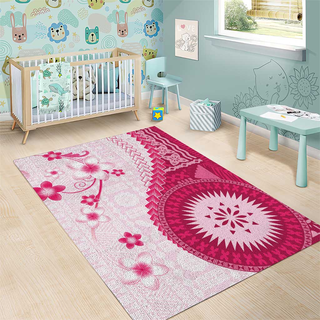Bula Fiji Area Rug Pink Plumeria Masi Tapa Pattern - Polynesian Pride
