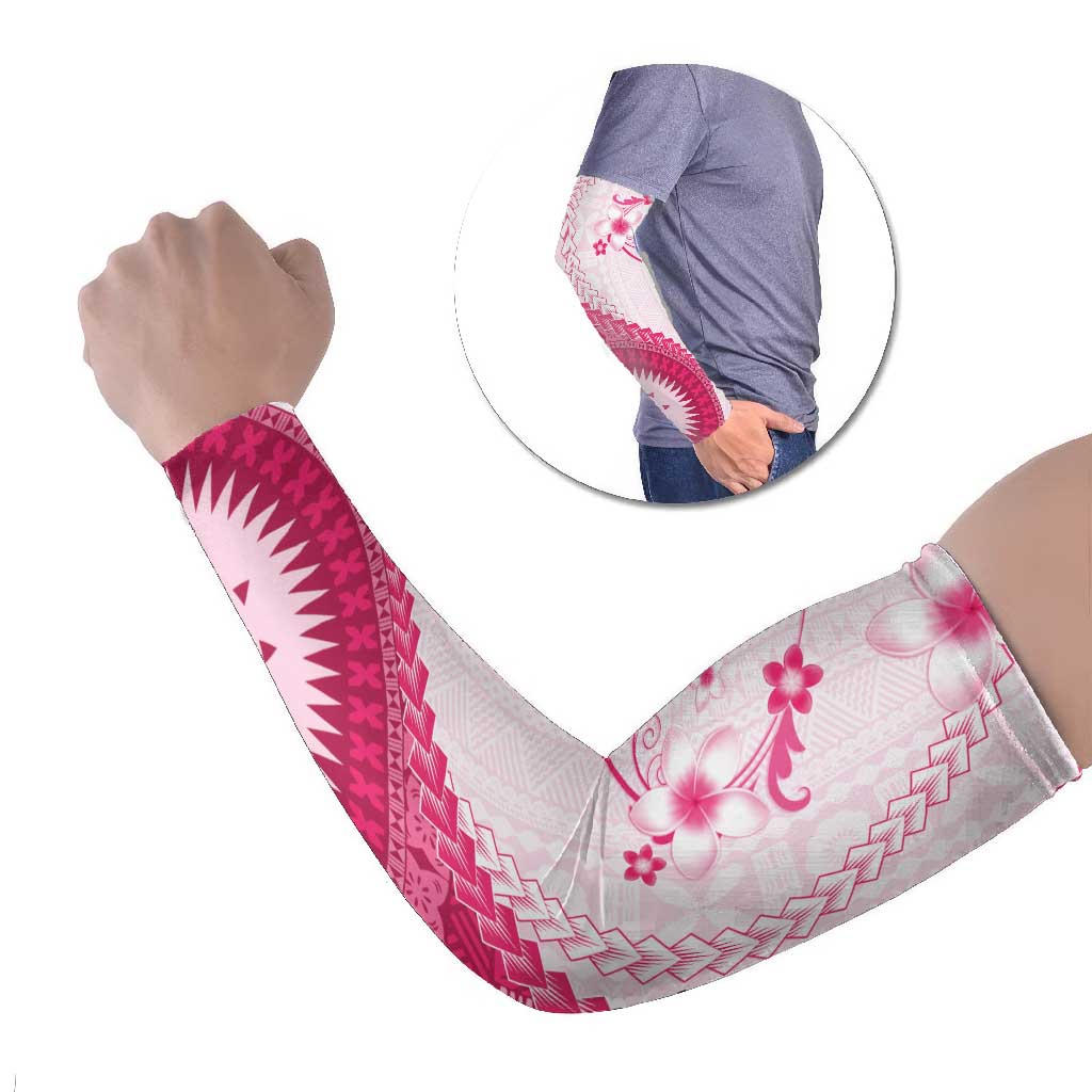 Bula Fiji Arm Sleeves Pink Plumeria Masi Tapa Pattern LT05 Set of 2 Pink - Polynesian Pride
