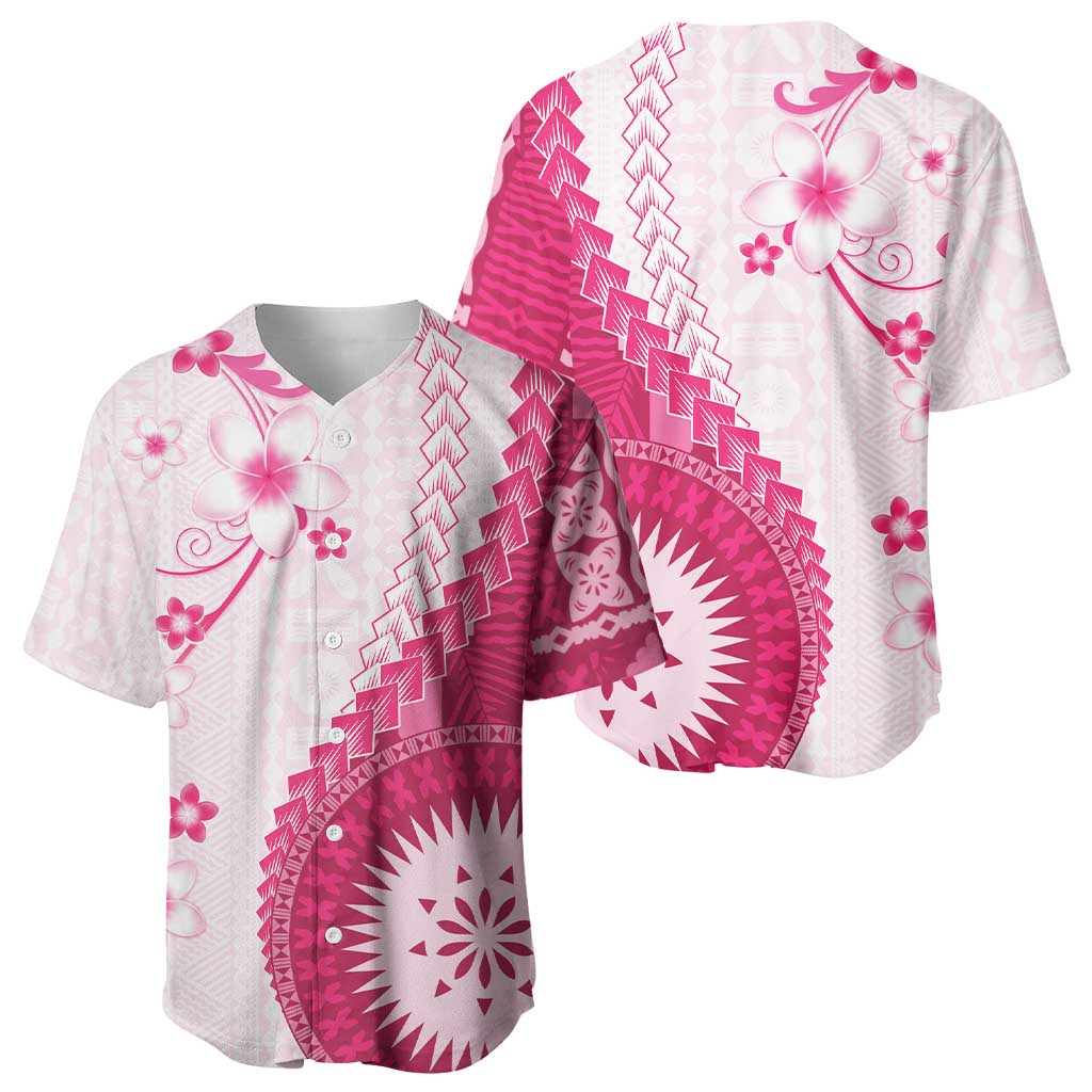 Bula Fiji Baseball Jersey Pink Plumeria Masi Tapa Pattern LT05 - Polynesian Pride