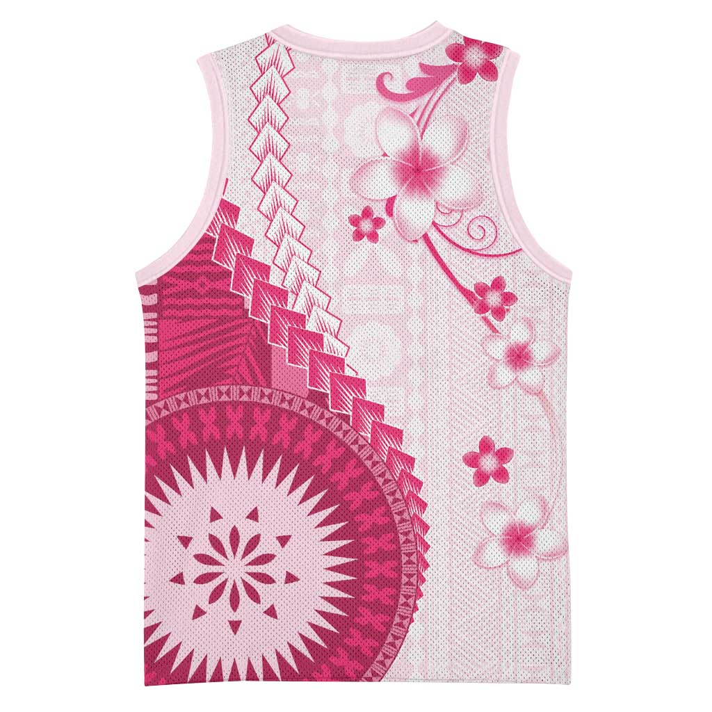 Bula Fiji Basketball Jersey Pink Plumeria Masi Tapa Pattern LT05 - Polynesian Pride