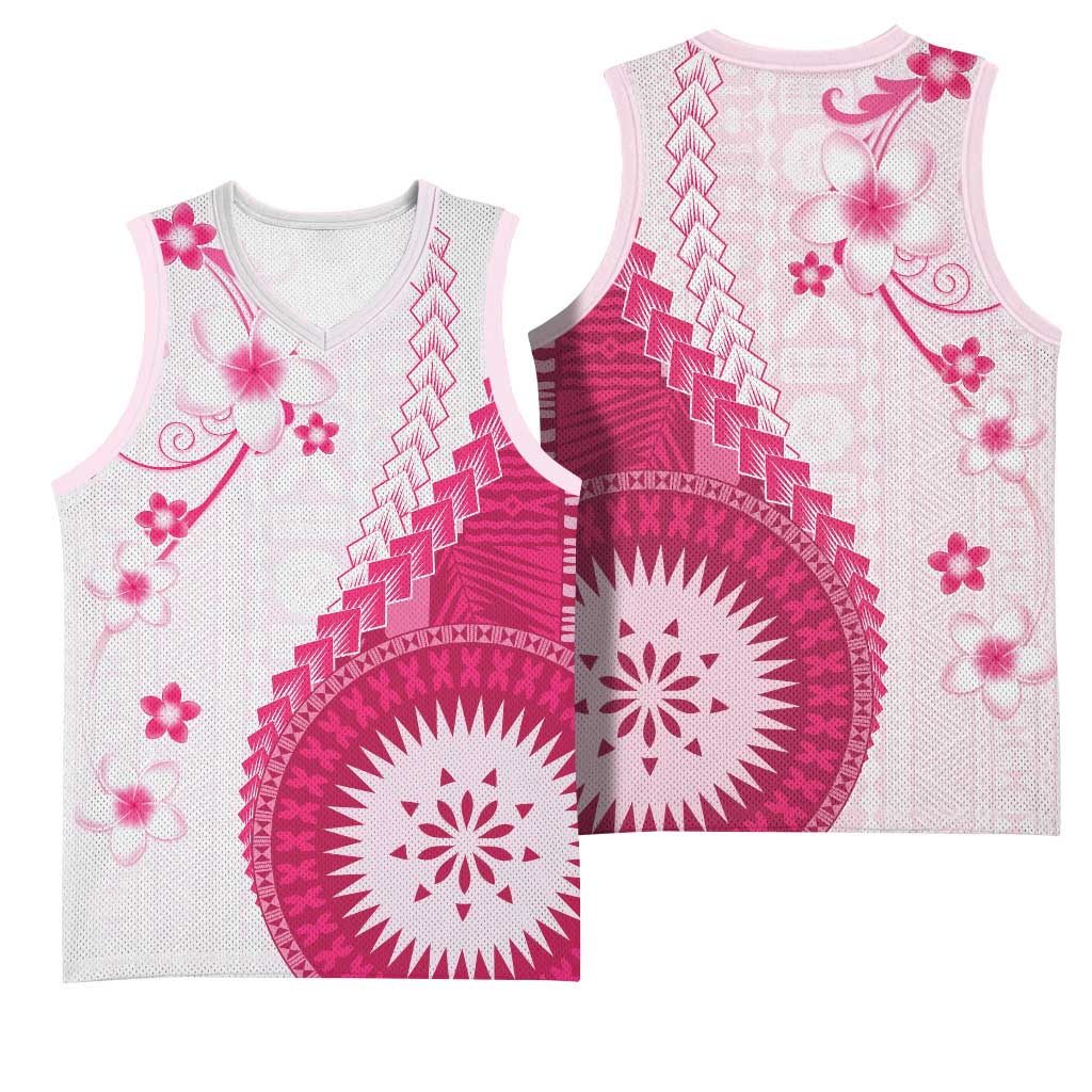 Bula Fiji Basketball Jersey Pink Plumeria Masi Tapa Pattern LT05 - Polynesian Pride