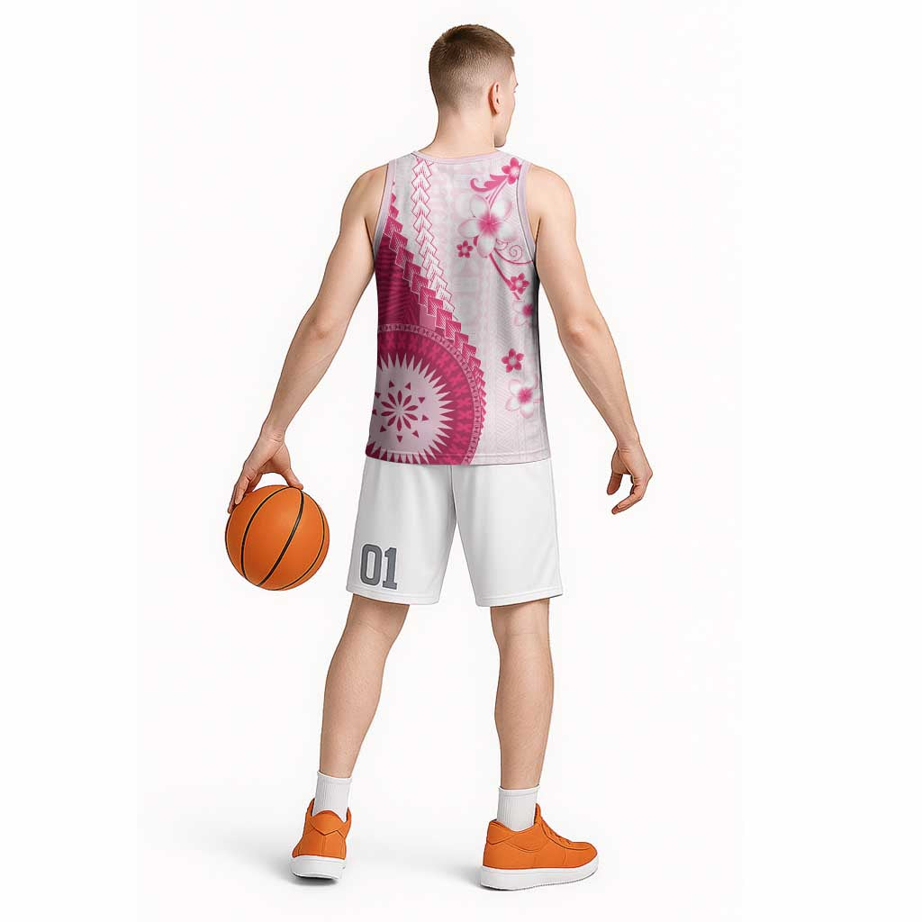 Bula Fiji Basketball Jersey Pink Plumeria Masi Tapa Pattern LT05 - Polynesian Pride