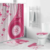 Bula Fiji Bathroom Set Pink Plumeria Masi Tapa Pattern LT05 Bathroom Set (4 pcs) Pink - Polynesian Pride