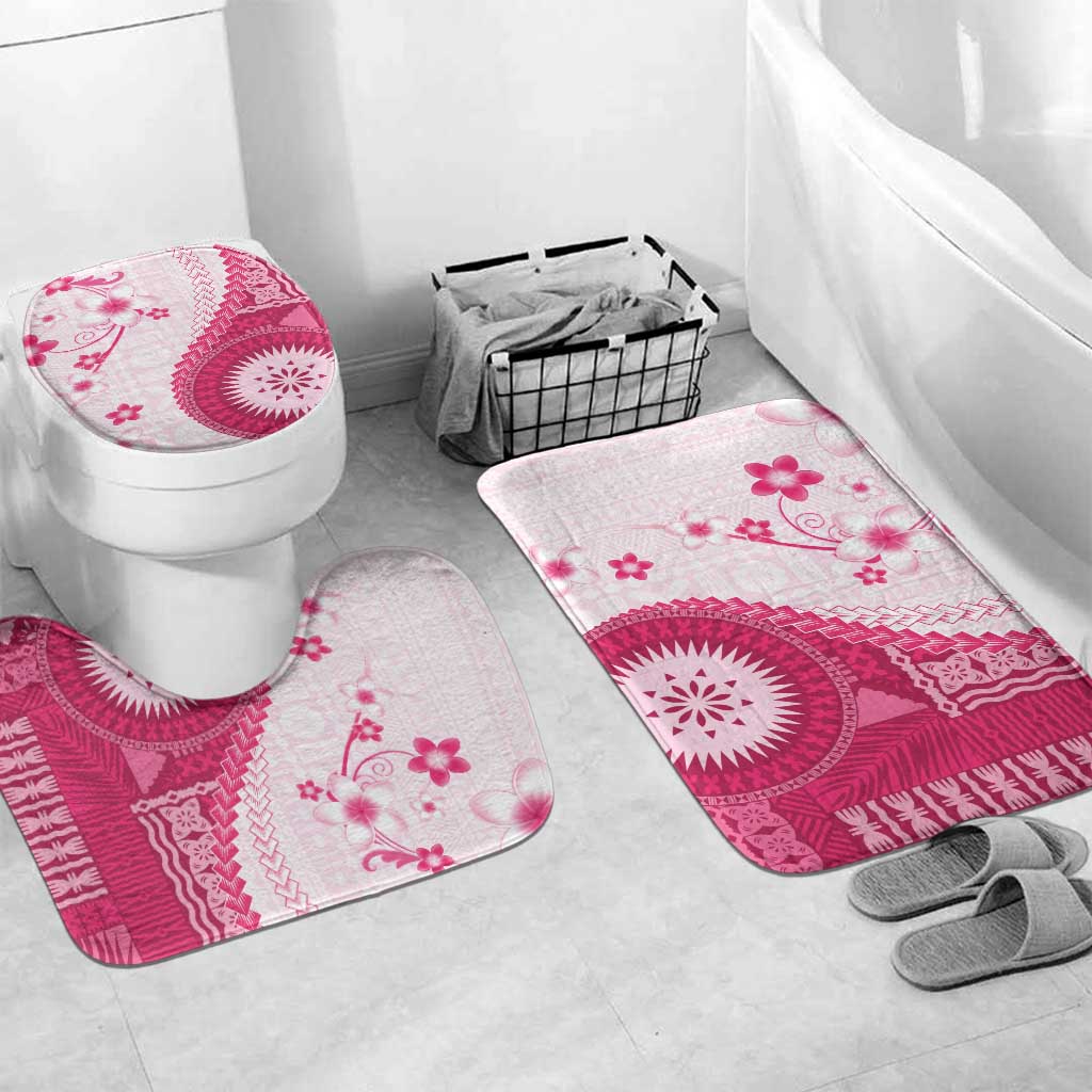 Bula Fiji Bathroom Set Pink Plumeria Masi Tapa Pattern LT05 Mat Set Only (3 pcs) One Size Pink - Polynesian Pride
