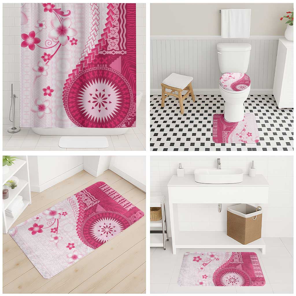 Bula Fiji Bathroom Set Pink Plumeria Masi Tapa Pattern LT05 - Polynesian Pride