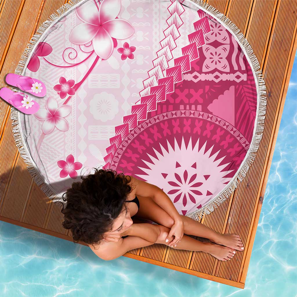 Bula Fiji Beach Blanket Pink Plumeria Masi Tapa Pattern - Polynesian Pride