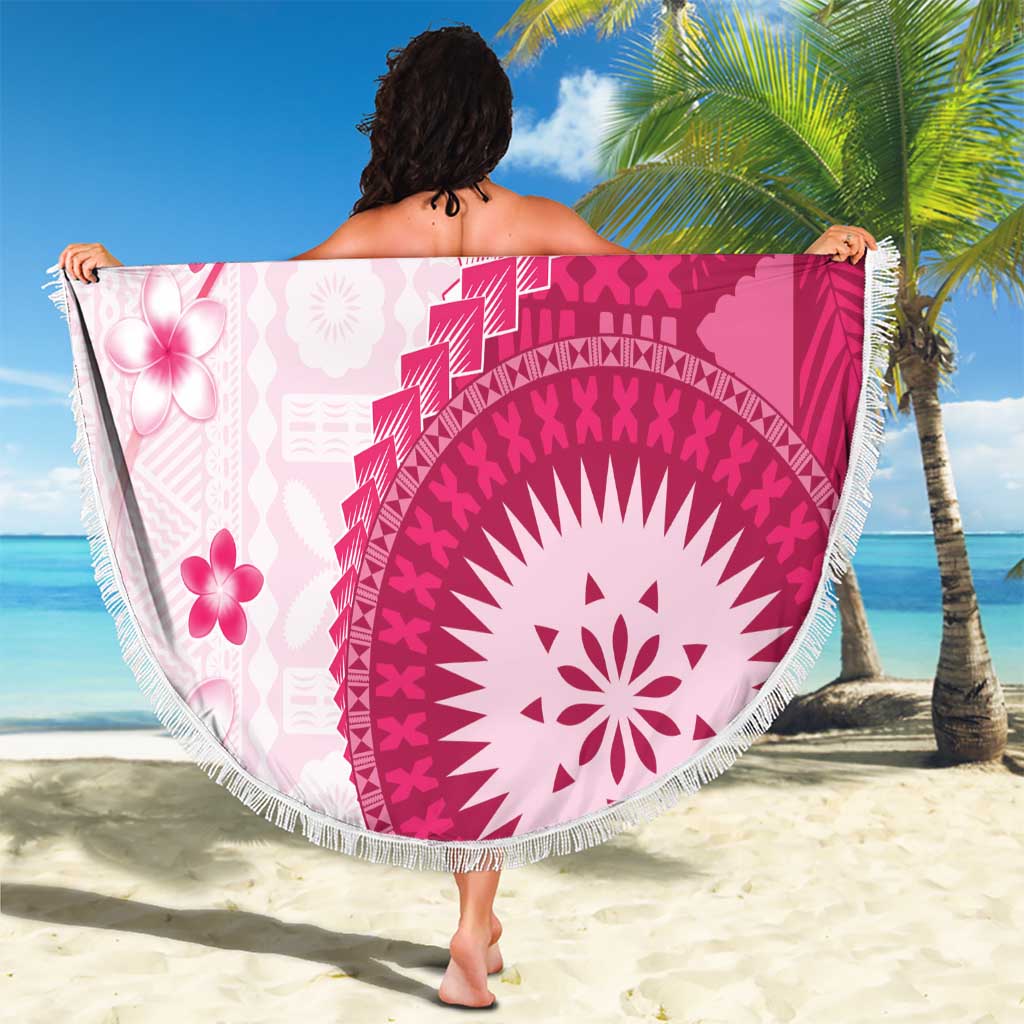 Bula Fiji Beach Blanket Pink Plumeria Masi Tapa Pattern - Polynesian Pride