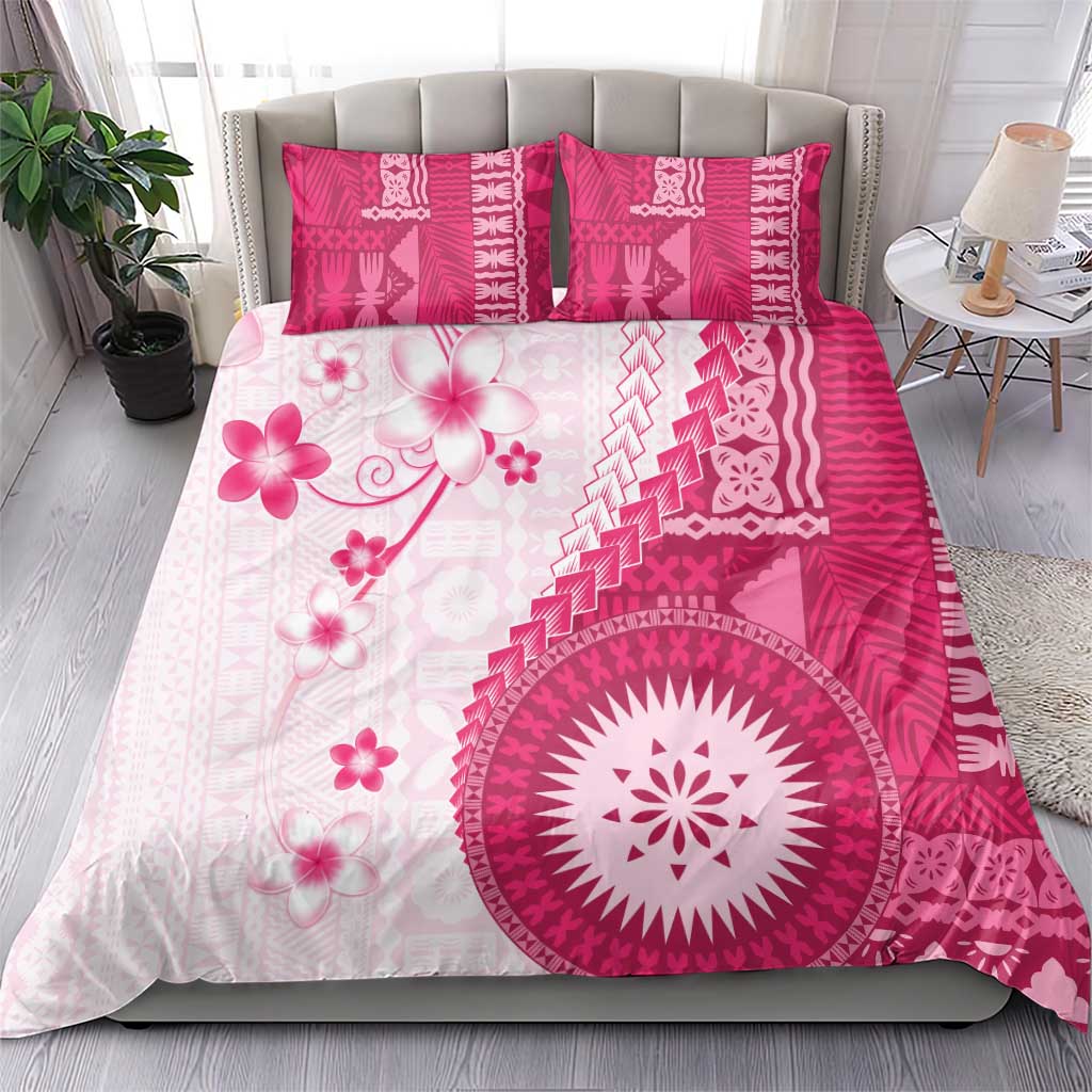 Bula Fiji Bedding Set Pink Plumeria Masi Tapa Pattern - Polynesian Pride