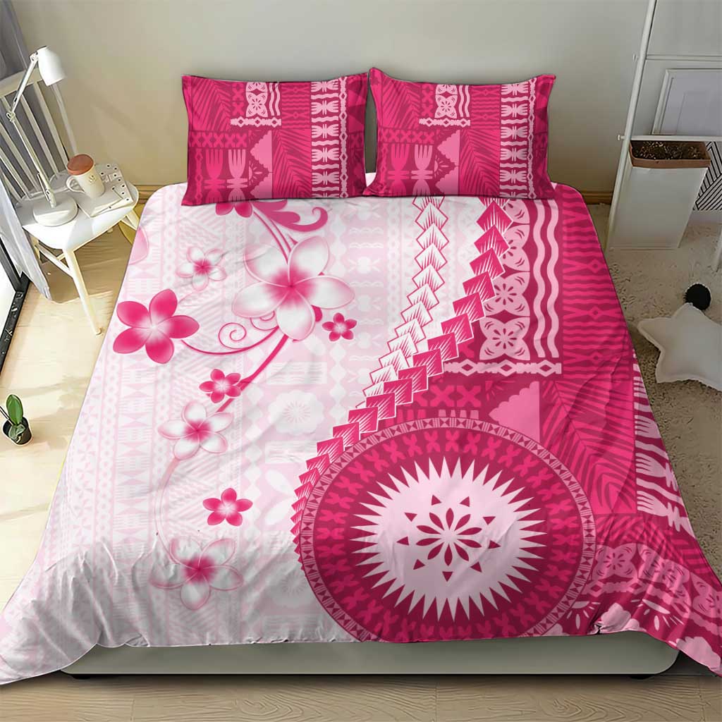 Bula Fiji Bedding Set Pink Plumeria Masi Tapa Pattern - Polynesian Pride