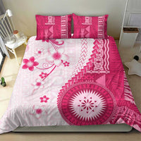Bula Fiji Bedding Set Pink Plumeria Masi Tapa Pattern - Polynesian Pride