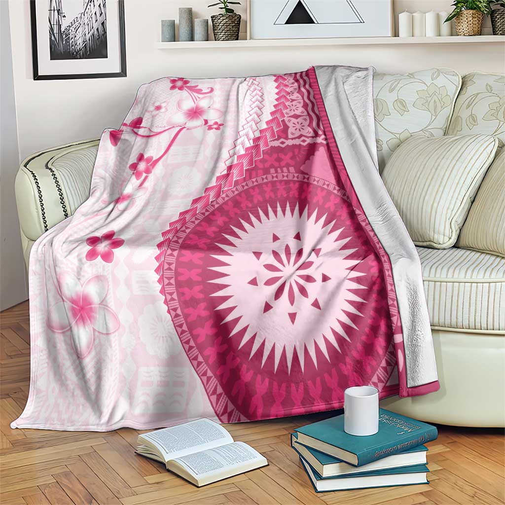 Bula Fiji Blanket Pink Plumeria Masi Tapa Pattern - Polynesian Pride