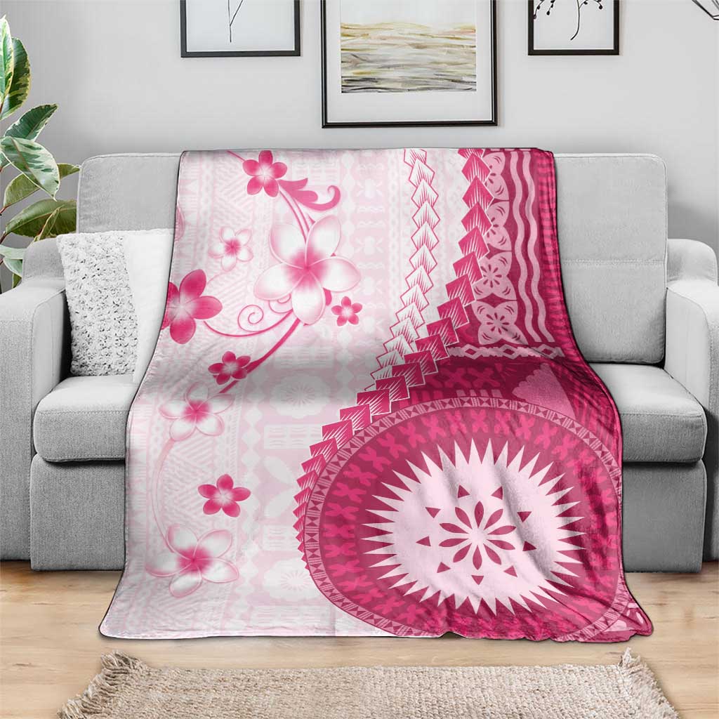 Bula Fiji Blanket Pink Plumeria Masi Tapa Pattern - Polynesian Pride
