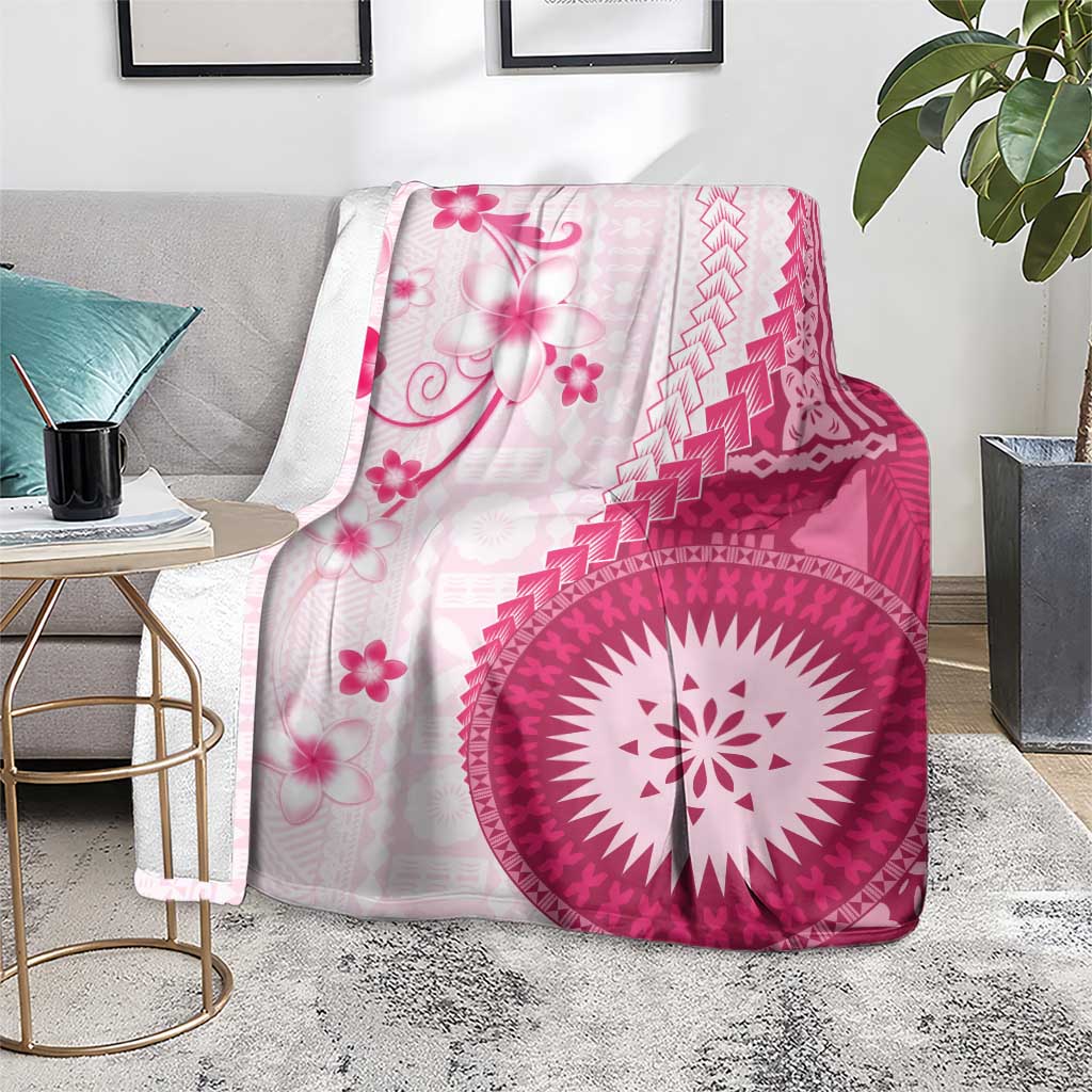 Bula Fiji Blanket Pink Plumeria Masi Tapa Pattern - Polynesian Pride