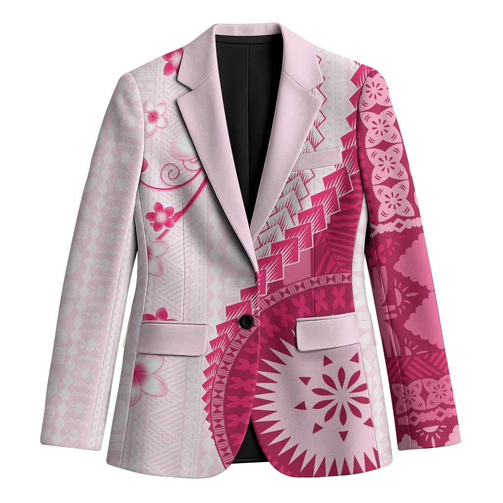 Bula Fiji Blazer Pink Plumeria Masi Tapa Pattern - Polynesian Pride