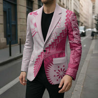 Bula Fiji Blazer Pink Plumeria Masi Tapa Pattern - Polynesian Pride