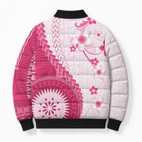 Bula Fiji Bomber Puffer Jacket Pink Plumeria Masi Tapa Pattern LT05 - Polynesian Pride
