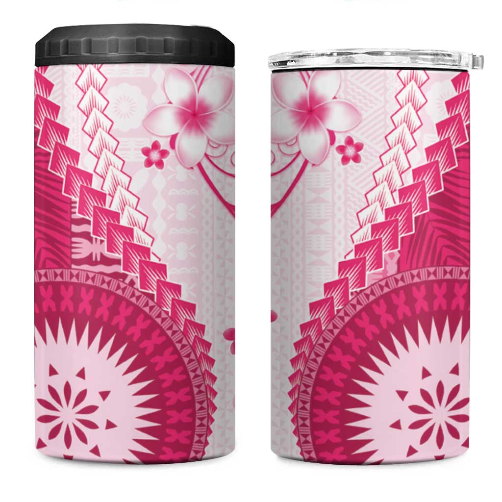 Bula Fiji 4 in 1 Can Cooler Tumbler Pink Plumeria Masi Tapa Pattern - Polynesian Pride