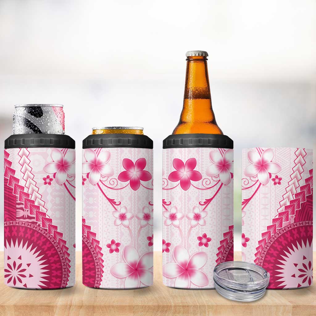 Bula Fiji 4 in 1 Can Cooler Tumbler Pink Plumeria Masi Tapa Pattern LT05 - Polynesian Pride