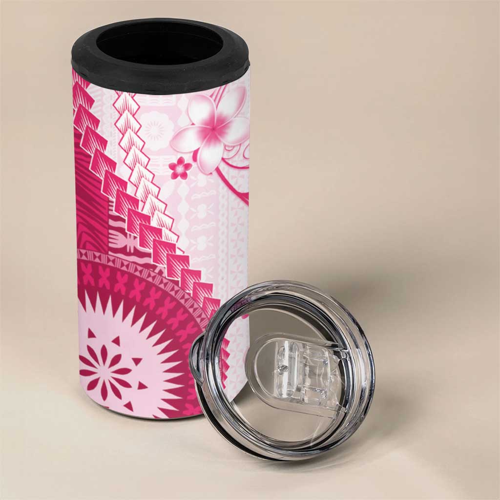 Bula Fiji 4 in 1 Can Cooler Tumbler Pink Plumeria Masi Tapa Pattern LT05 - Polynesian Pride
