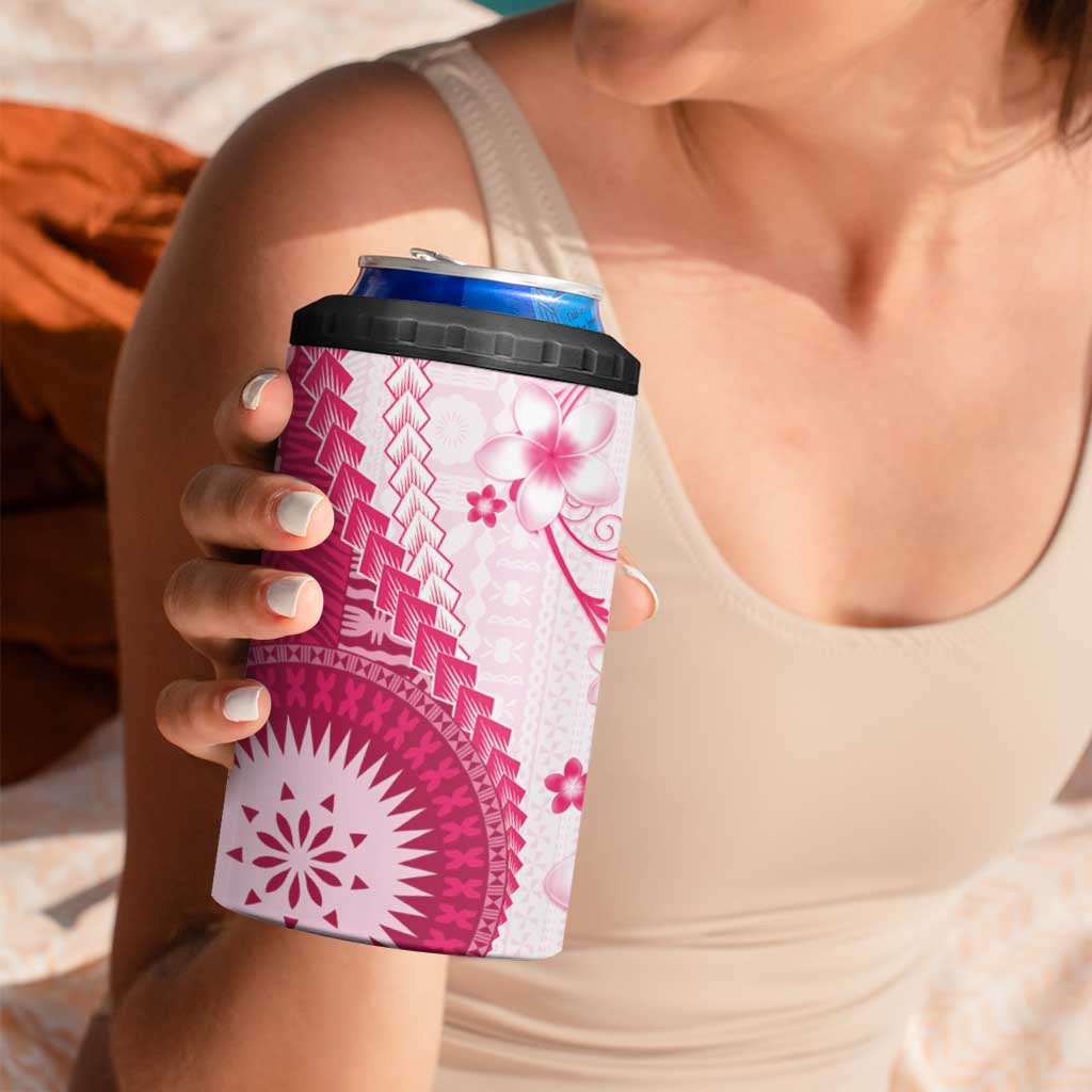 Bula Fiji 4 in 1 Can Cooler Tumbler Pink Plumeria Masi Tapa Pattern LT05 - Polynesian Pride