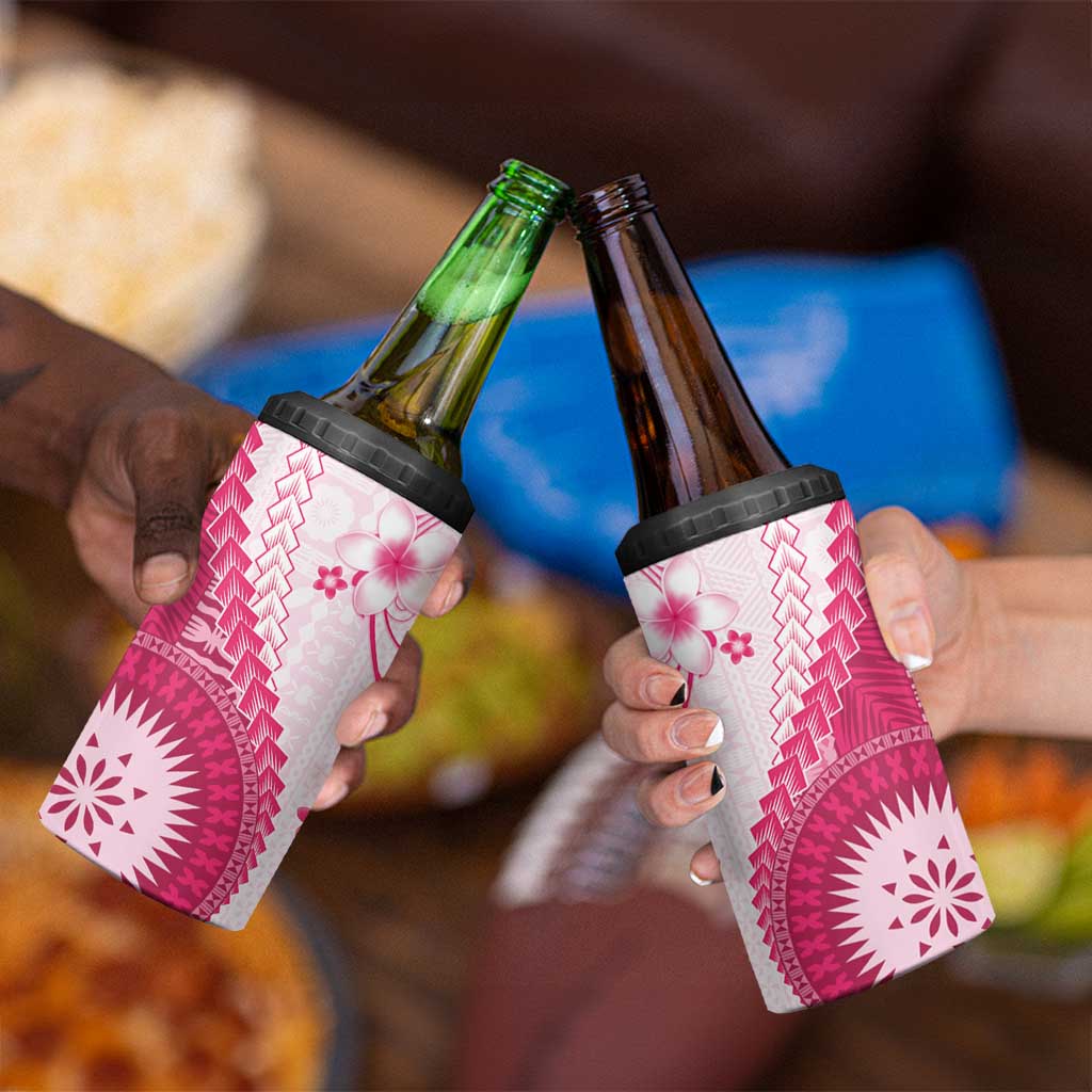 Bula Fiji 4 in 1 Can Cooler Tumbler Pink Plumeria Masi Tapa Pattern LT05 - Polynesian Pride
