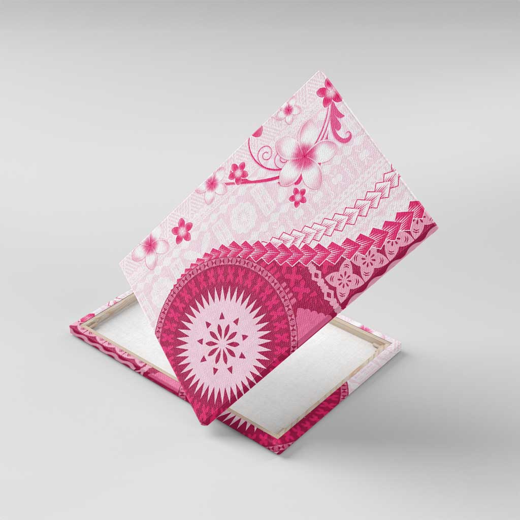 Bula Fiji Canvas Wall Art Pink Plumeria Masi Tapa Pattern LT05 With Frame Pink - Polynesian Pride