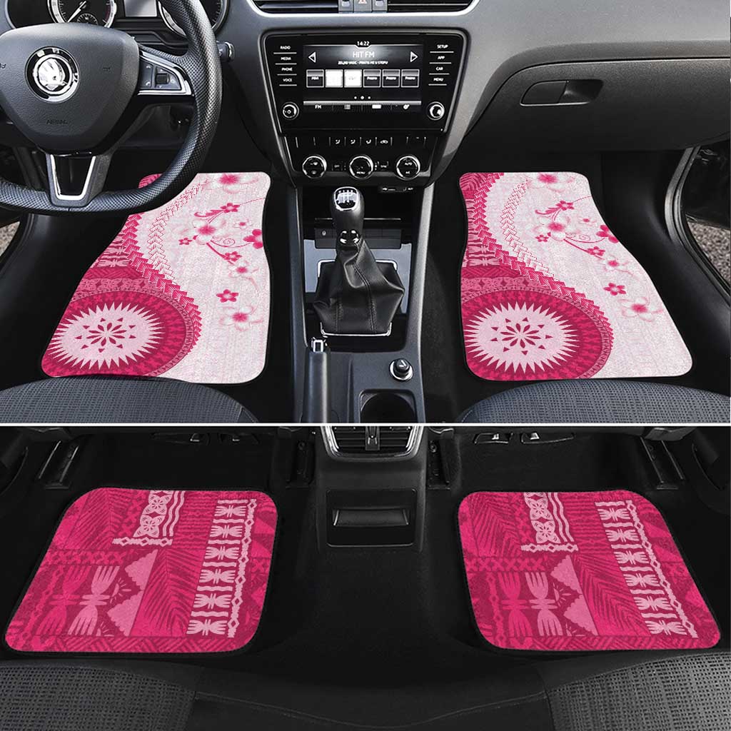 Bula Fiji Car Mats Pink Plumeria Masi Tapa Pattern LT05 Set 4pcs Pink - Polynesian Pride