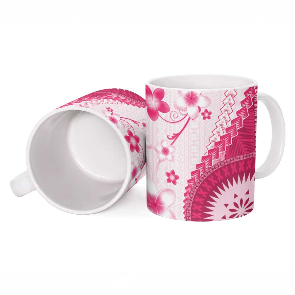 Bula Fiji Ceramic Mug Pink Plumeria Masi Tapa Pattern LT05 - Polynesian Pride