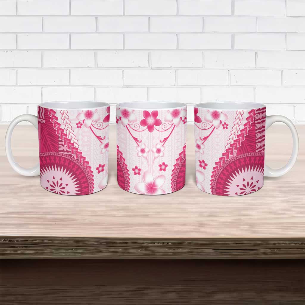Bula Fiji Ceramic Mug Pink Plumeria Masi Tapa Pattern LT05 - Polynesian Pride