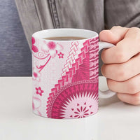 Bula Fiji Ceramic Mug Pink Plumeria Masi Tapa Pattern LT05 - Polynesian Pride