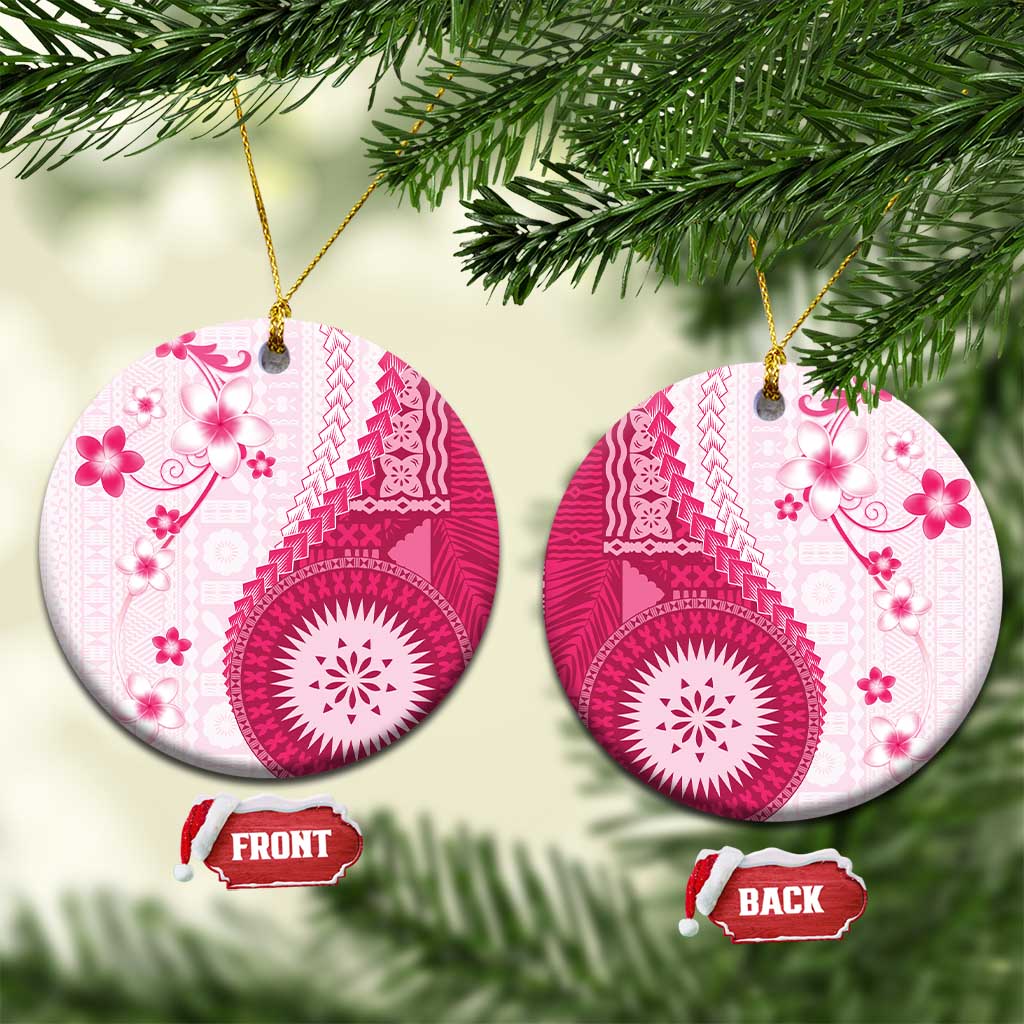 Bula Fiji Ceramic Ornament Pink Plumeria Masi Tapa Pattern - Polynesian Pride