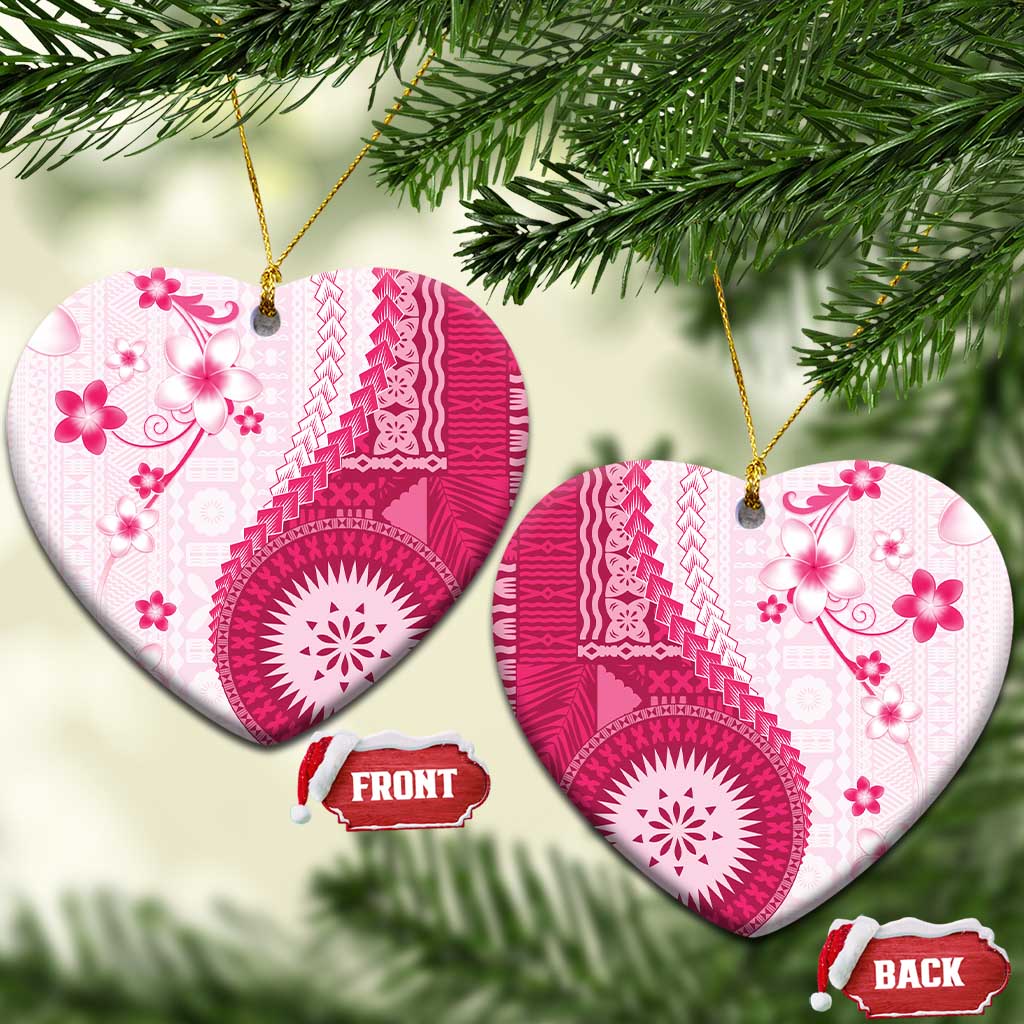 Bula Fiji Ceramic Ornament Pink Plumeria Masi Tapa Pattern - Polynesian Pride