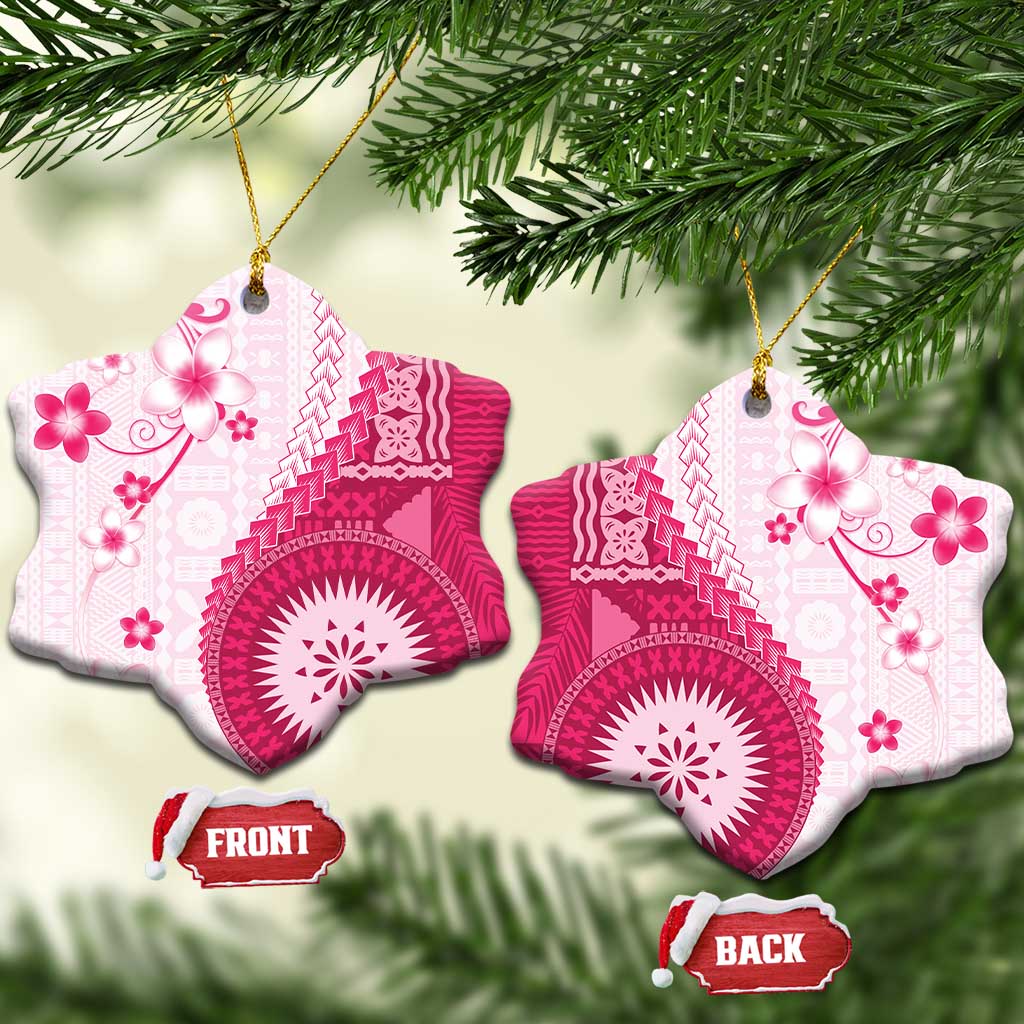 Bula Fiji Ceramic Ornament Pink Plumeria Masi Tapa Pattern - Polynesian Pride