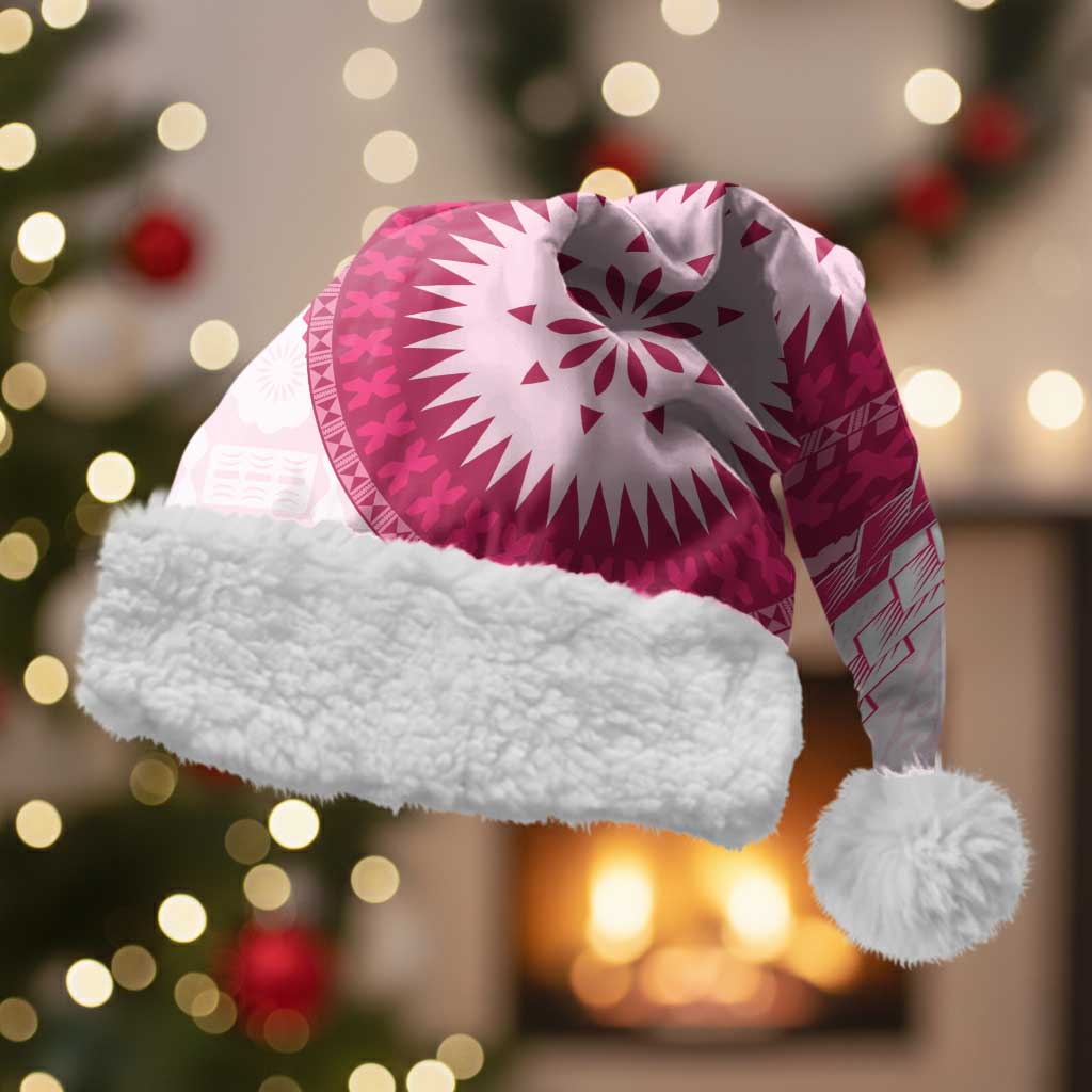 Bula Fiji Christmas Santa Hat Pink Plumeria Masi Tapa Pattern - Polynesian Pride