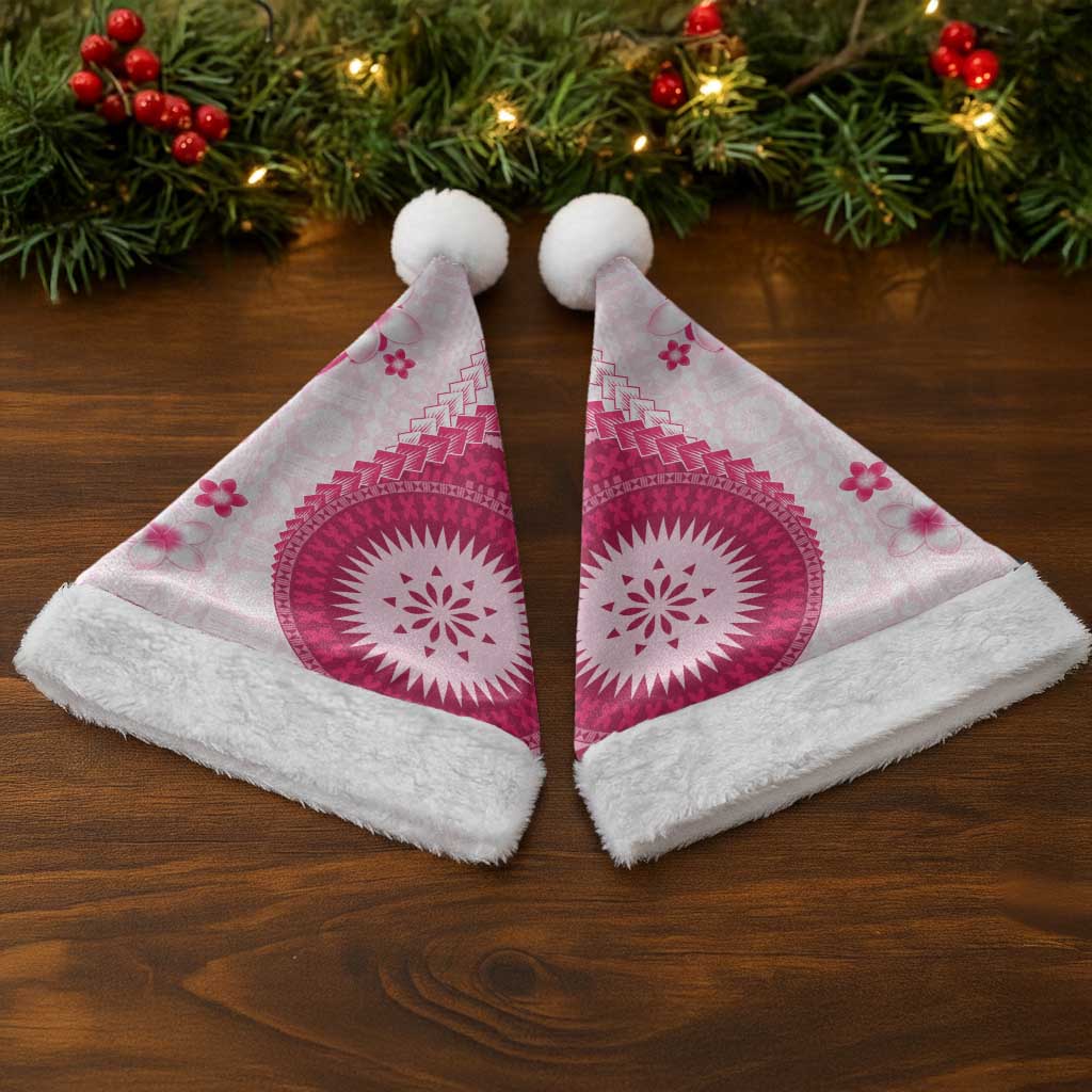 Bula Fiji Christmas Santa Hat Pink Plumeria Masi Tapa Pattern - Polynesian Pride