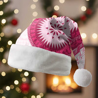 Bula Fiji Christmas Santa Hat Pink Plumeria Masi Tapa Pattern - Polynesian Pride