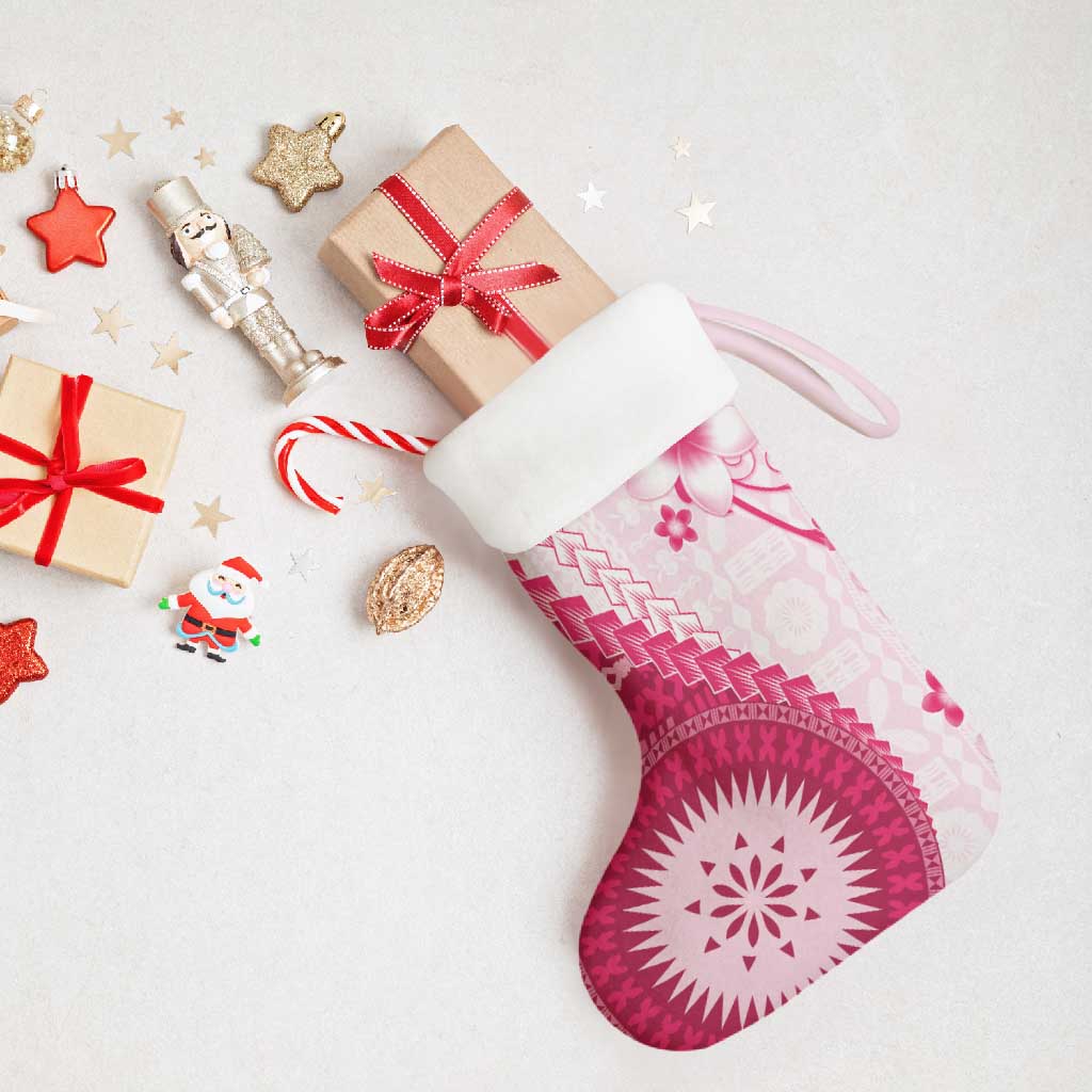 Bula Fiji Christmas Stocking Pink Plumeria Masi Tapa Pattern - Polynesian Pride