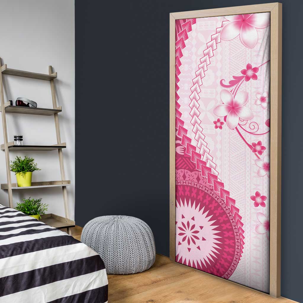 Bula Fiji Door Cover Pink Plumeria Masi Tapa Pattern - Polynesian Pride
