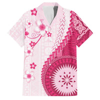 Bula Fiji Family Matching Off The Shoulder Long Sleeve Dress and Hawaiian Shirt Pink Plumeria Masi Tapa Pattern - Polynesian Pride